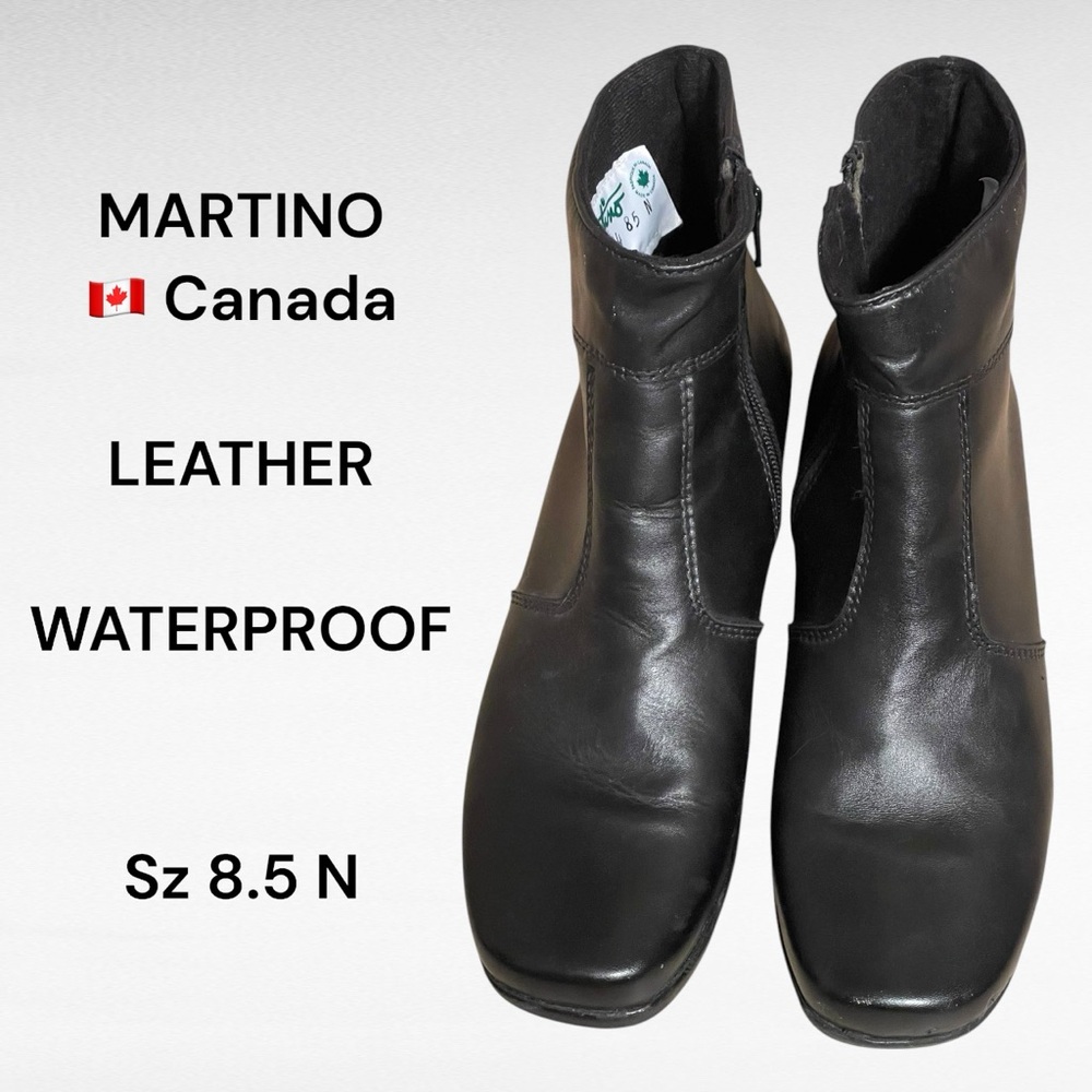 🇨🇦 MARTINO Bk Leather Ankle Boots Women’s Sz 8.5 N Waterproof Zipper Closure